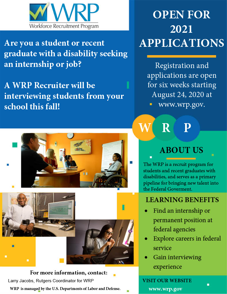 Flyer announcing that WRP.gov is now accepting applications. Contact best2u@rutgers.edu.