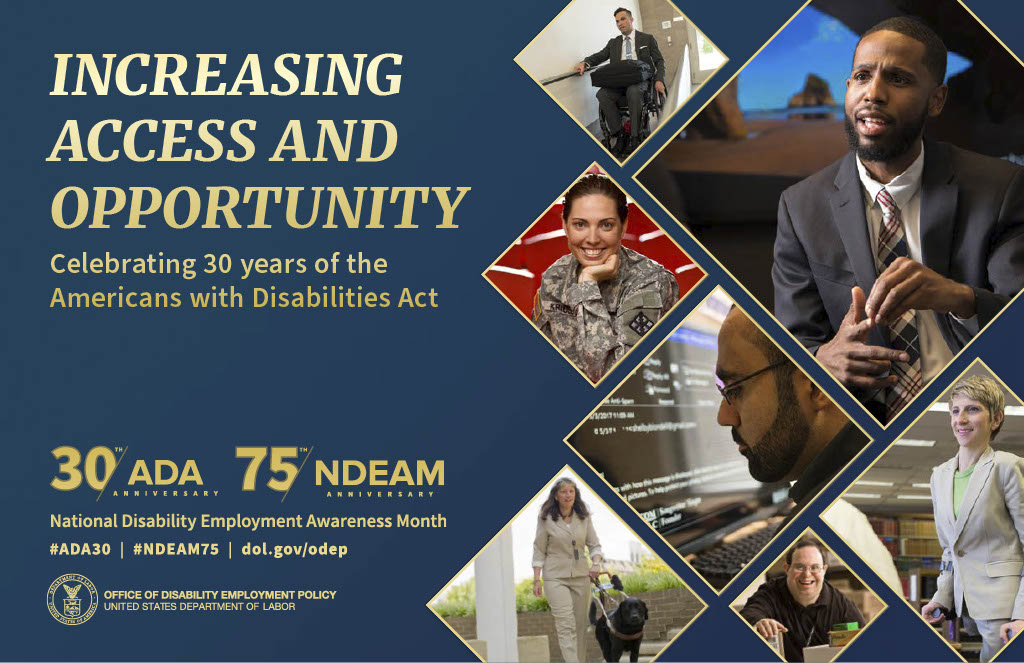 National Disability Employment Awareness Month flyer. Increasing access and opportunity.