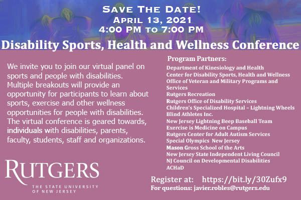 Flyer announcing Disability Sports, Health and Wellness Conference on April 13, 2021.