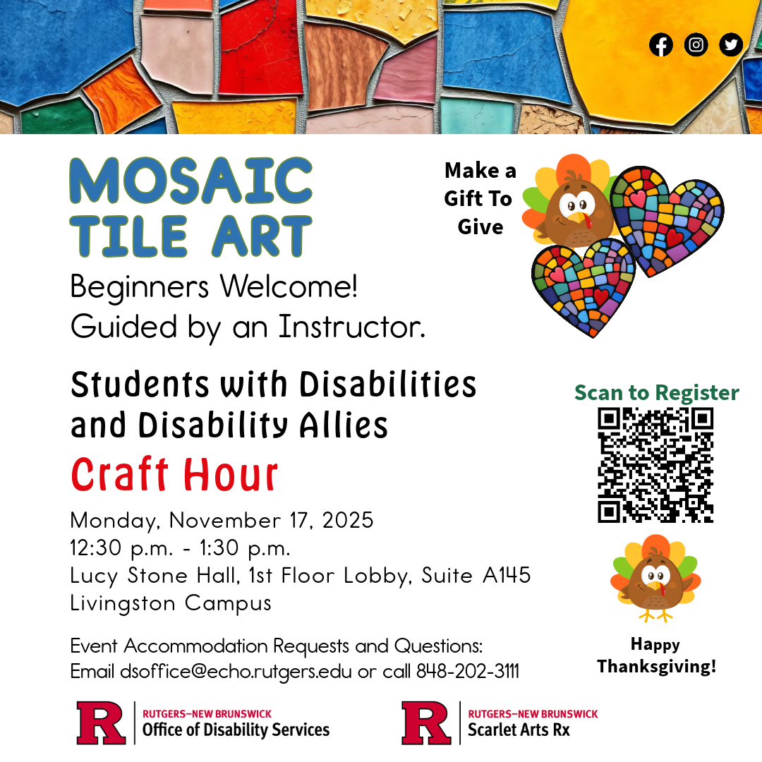 The top right corner, a turkey in between two mosaic hearts. There is another turkey in the bottom right corner staring straight ahead.