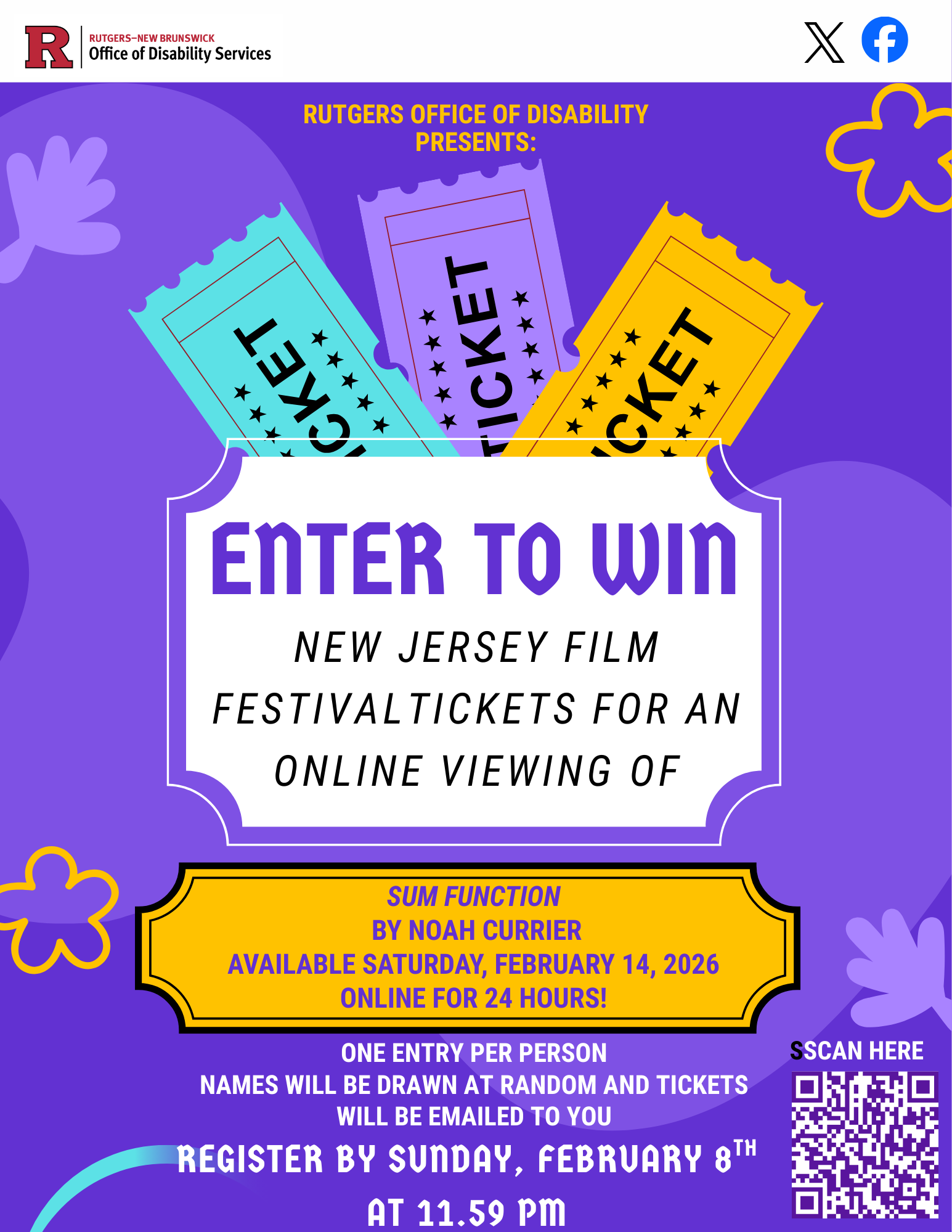 Three movie tickets in the center of the flyer